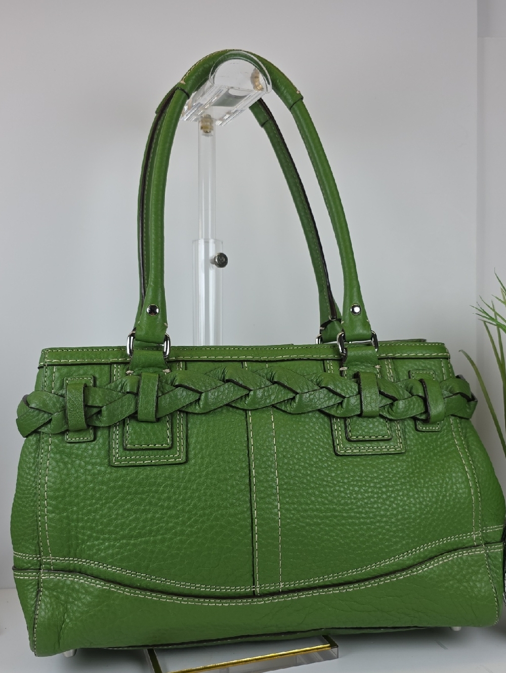 Coach Hampton Green Pebbled Leather Tote Shoulder Satchel Bag - Picture 8 of 14